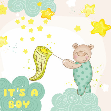 Baby Shower or Arrival Card - with Baby Bear - in vector