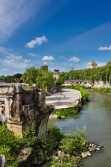 Fototapeta na wymiar Old town center in Rome Italy on the Tiber river