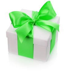 gift box with green bow isolated on the white background
