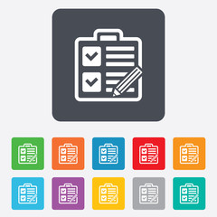 Checklist sign icon. Control list symbol.