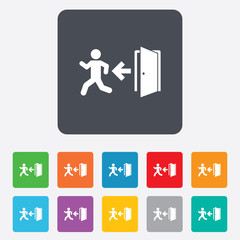 Emergency exit sign icon. Door with left arrow.