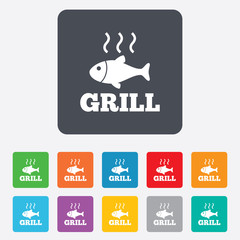 Fish grill hot icon. Cook or fry fish symbol.