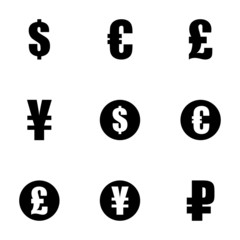 Vector black currency symbols  icons set