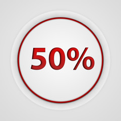 Fivety percent circular icon on white background