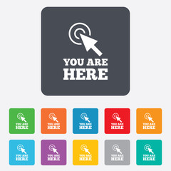 You are here sign icon. Info speech bubble.