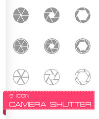 Vector black camera shutter icon set