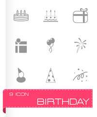 Vector black birthday icon set