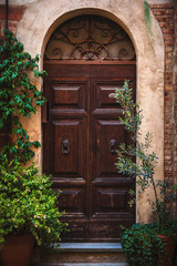 Fototapeta na wymiar Door in the alley of the old Tuscan town, Italy