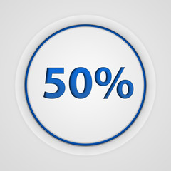 Fivety percent circular icon on white background