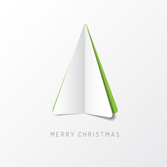 Vector Merry Christmas card with a white tree made from paper