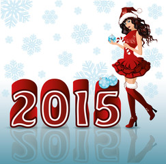 Happy New 2015 Year background with Santa girl, vector
