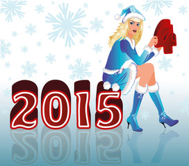 Happy New 2015 Year and Santa girl, vector
