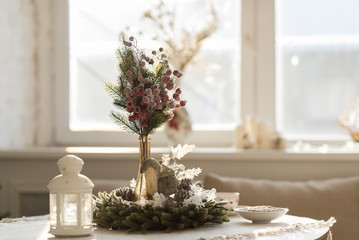 Christmas interior in natural light of sunny day