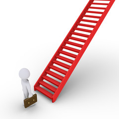 Businessman thinking about climbing staircase