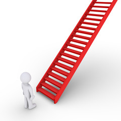 Person thinking about climbing staircase