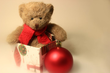 Teddy Bear Sitting a Christas Gift Box
