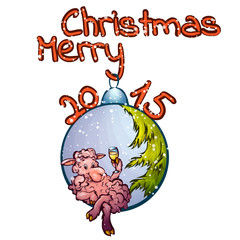 Vector illustration of fur-tree toy with funny sheep