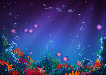 Vector background with underwater cave