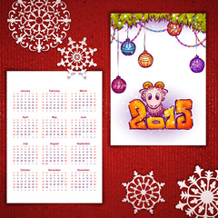 Vector Christmas calendar with sheep and 2015 label