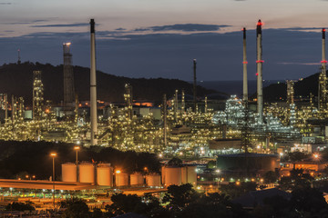 Oil refinery at twilight sky