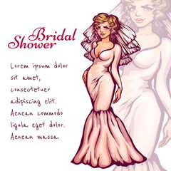 Vector illustration of elegant bride for Bridal Shower