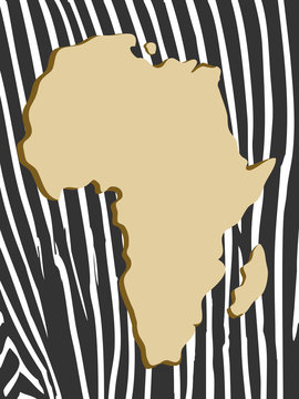 african poster with zebra pattern and map