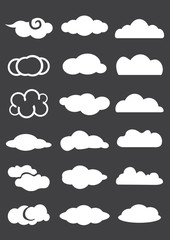 Cloud Icons in Different Designs Isolated on Black Background