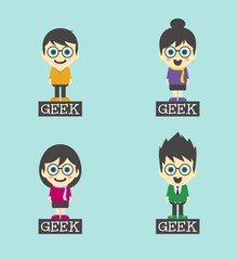 geek cartoon character set