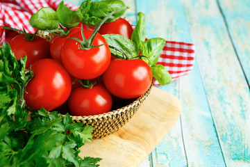 tomatoes and herbs in a bowl