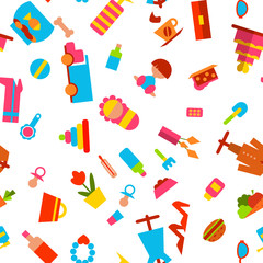 Vector seamless pattern with consumer goods