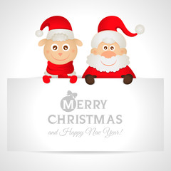 Santa Claus and sheep with a place for text greeting card