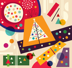 Christmas vector illustration with Christmas Tree and gifts