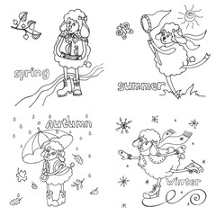 Symbol 2015.Cute outline sheep in time of year