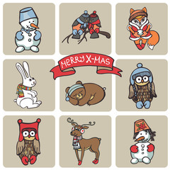 Christmas funny animals icons