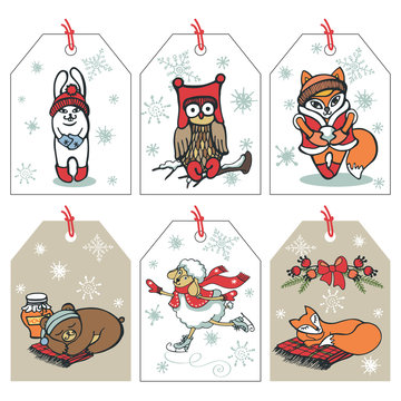 Christmas funny animals tag set