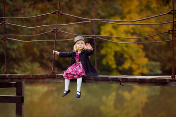 beautiful girl on the bridge. autumn