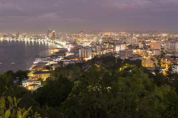 Fototapeta premium Pattaya city bird eye view at night, Chonburi, Thailand