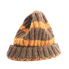 Brown knitted head cap isolated