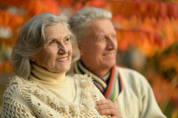 Mature couple in the autumn park
