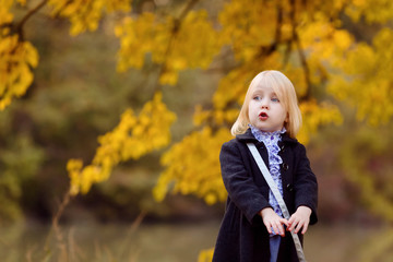 beautiful girl on the nature in the autumn forest