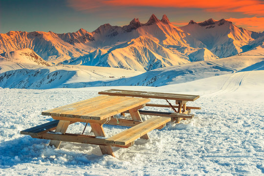 Rest area in the French Alps,La Toussuire,France,Europe