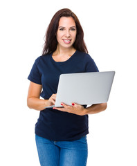 Brunette Woman use of laptop