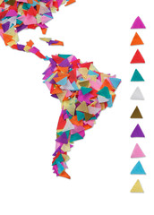 Map of South America made of confetti / with clipping path