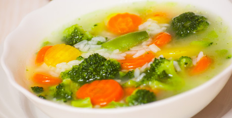 Fresh vegetable soup with rice