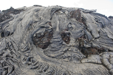 Lava rock formation in Hawaii. Pahoehoe flows over a'a.