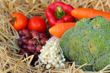 Red bell pepper, vegetables and fruits.