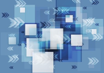 Blue corporate geometry background with squares and arrows