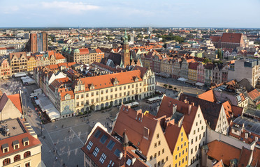 Fototapeta na wymiar Old Town in Wroclaw, View from tower of St.Elizabeth church