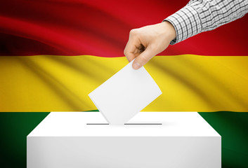Fototapeta premium Ballot box with national flag on background - Bolivia