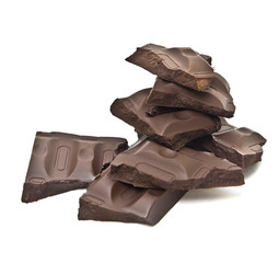 Broken chocolate bar on a white background